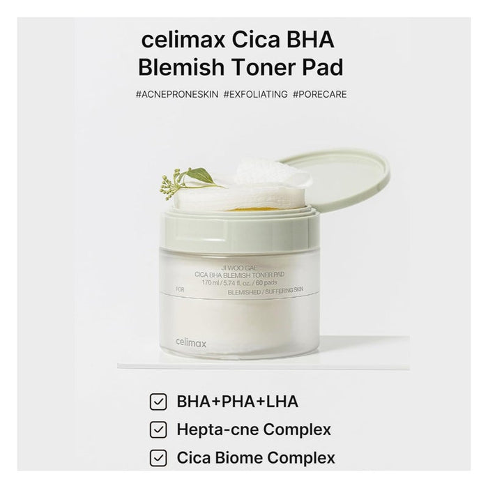 Celimax Ji Woo Gae Cica BHA Blemish Toner Pads, Pack of 60's Celimax
