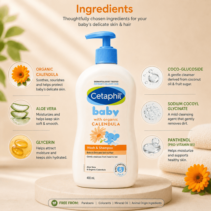 Cetaphil Baby Wash & Shampoo with Organic Calendula (400 ml) - Cosmosentials