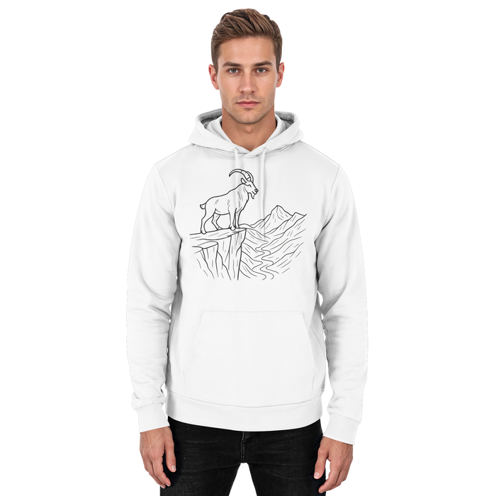 Arvenzo Cliff Edge unisex hoodie in Arctic White, front view showing simple design and comfortable fit.
