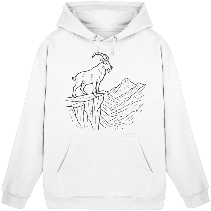 Arvenzo Cliff Edge Hoodie in Arctic White, front view of a unisex hoodie with minimalist design and comfortable fit.