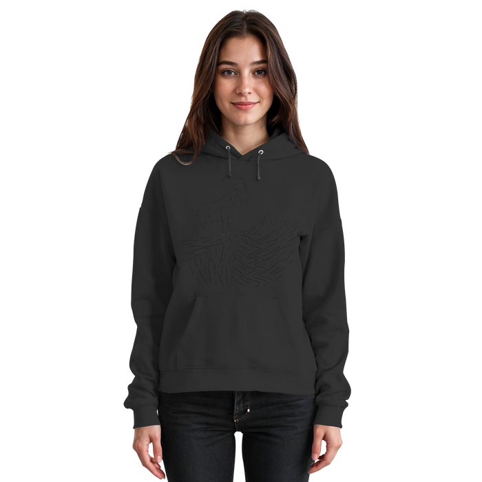 Black unisex Cliff Edge hoodie by Arvenzo, front view showing simple design and comfortable fit.