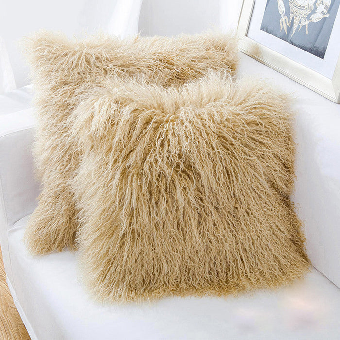 Cream Tibetan Lamb Single Sided Pillow 16" x 16" by Hudson Hides