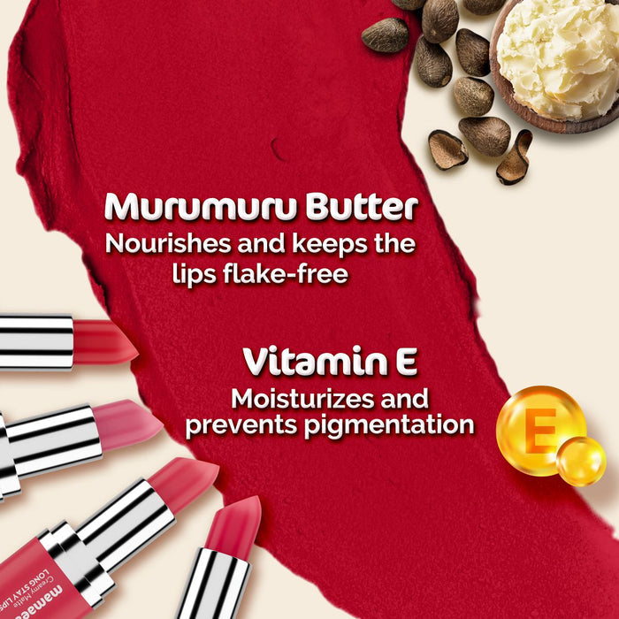 Creamy Matte Long Stay Lipstick with Murumuru Butter and Vitamin E - 4.2g | Ruby Crush