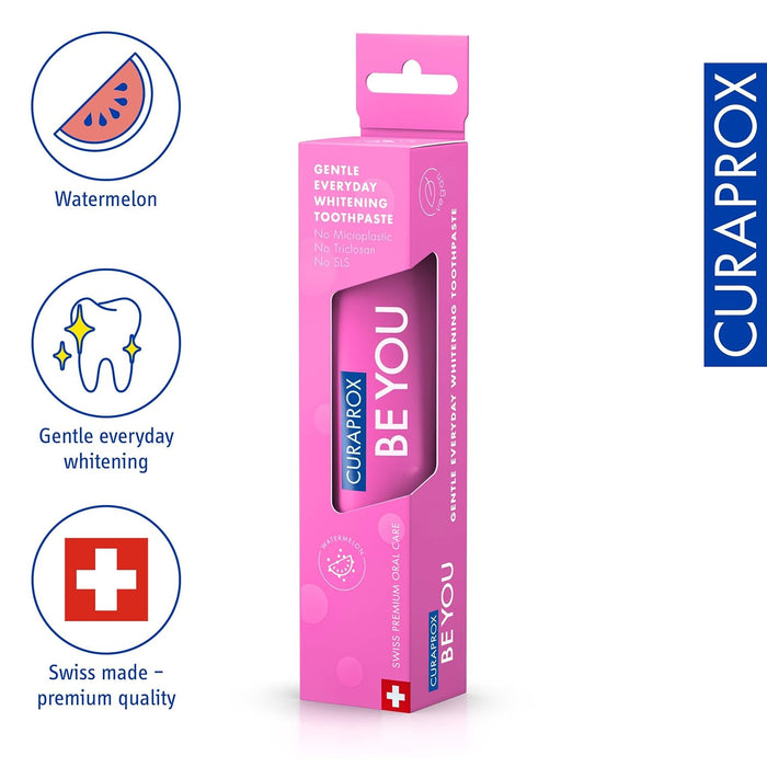 Curaprox BeYou Toothpaste 60ml - Gentle Everyday Whitening Toothpaste - SLS Free Microplastic Free Triclosan Free Fluoride Toothpaste (Pink)