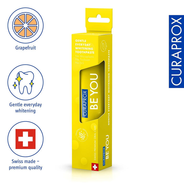 Curaprox BeYou Toothpaste 60ml - Gentle Everyday Whitening Toothpaste - SLS Free Microplastic Free Triclosan Free Fluoride Toothpaste (Yellow)