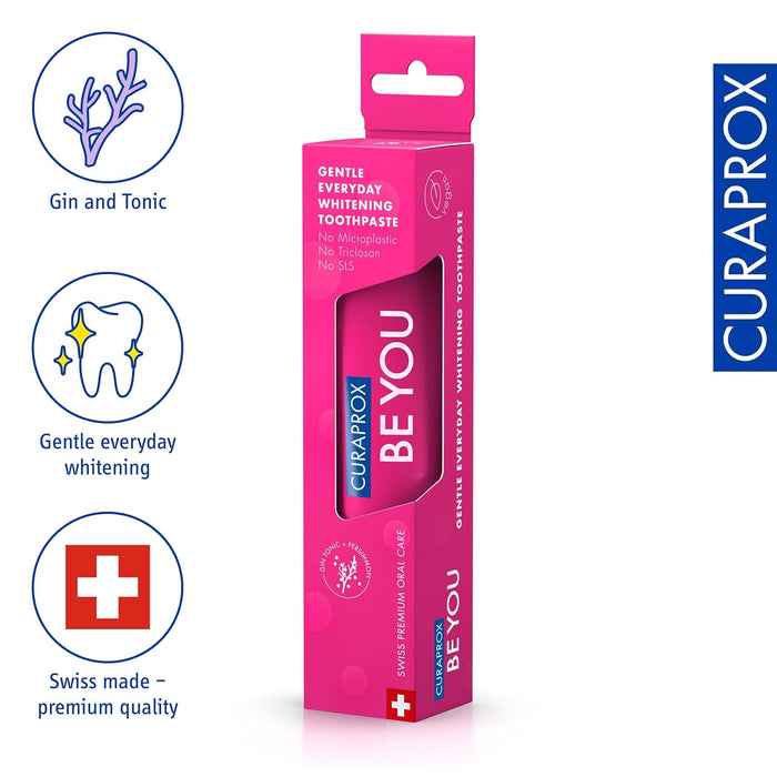 Curaprox BeYou Toothpaste 60ml - Gentle Everyday Whitening Toothpaste - SLS Free Microplastic Free Triclosan Free Fluoride Toothpaste (Red)