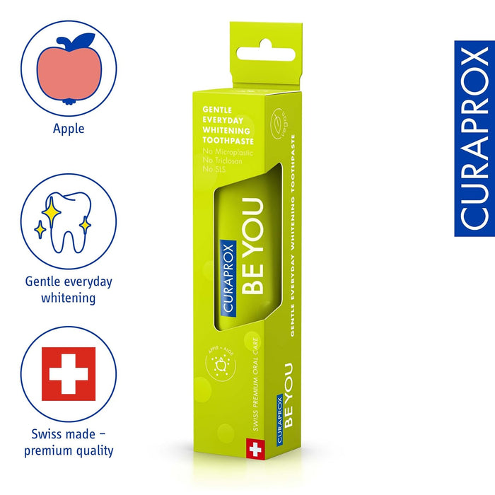 Curaprox BeYou Toothpaste 60ml - Gentle Everyday Whitening Toothpaste - SLS Free Microplastic Free Triclosan Free Fluoride Toothpaste (Green)