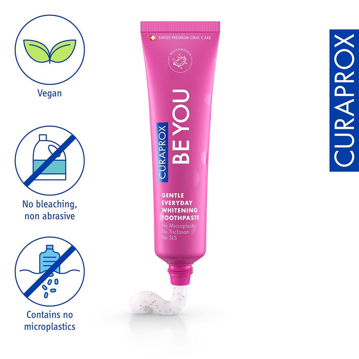 Curaprox BeYou Toothpaste 60ml - Gentle Everyday Whitening Toothpaste - SLS Free Microplastic Free Triclosan Free Fluoride Toothpaste (Pink)
