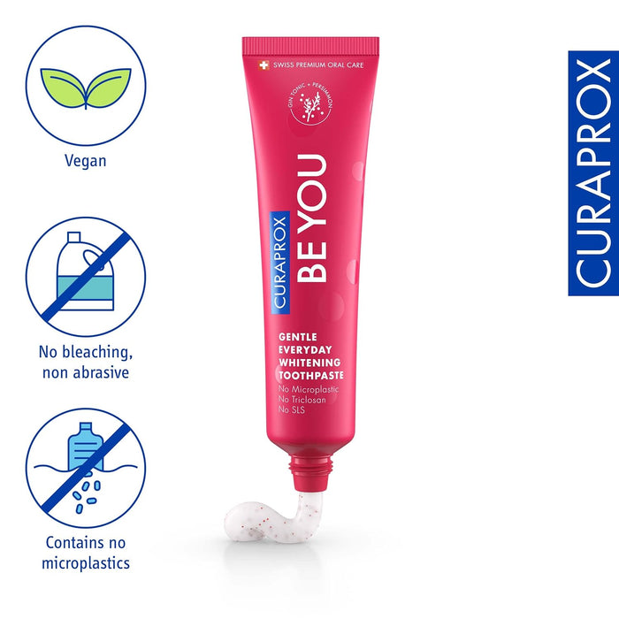 Curaprox BeYou Toothpaste 60ml - Gentle Everyday Whitening Toothpaste - SLS Free Microplastic Free Triclosan Free Fluoride Toothpaste (Red)