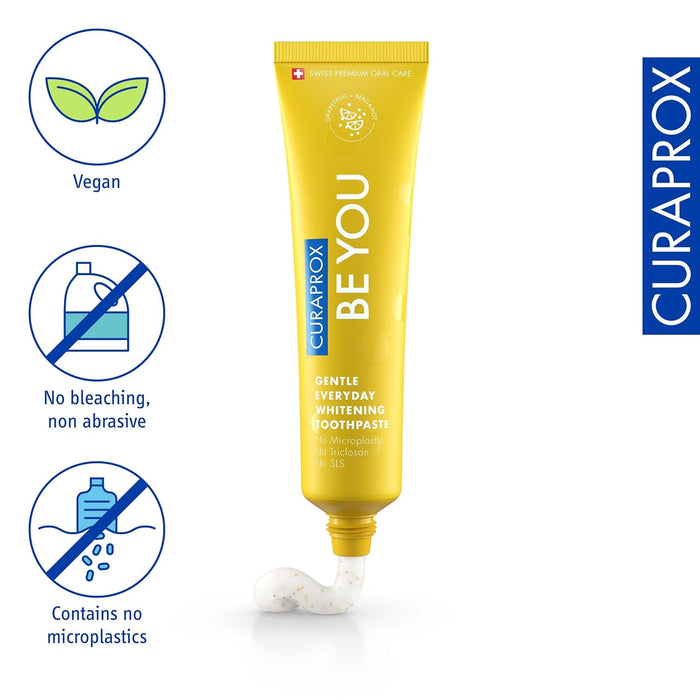 Curaprox BeYou Toothpaste 60ml - Gentle Everyday Whitening Toothpaste - SLS Free Microplastic Free Triclosan Free Fluoride Toothpaste (Yellow)