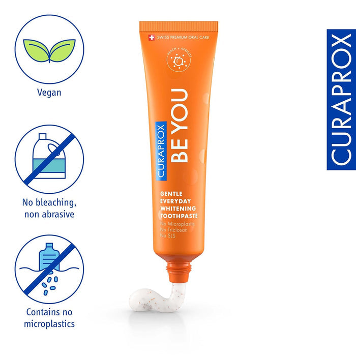 Curaprox BeYou Toothpaste 60ml - Gentle Everyday Whitening Toothpaste - SLS Free Microplastic Free Triclosan Free Fluoride Toothpaste (Orange)