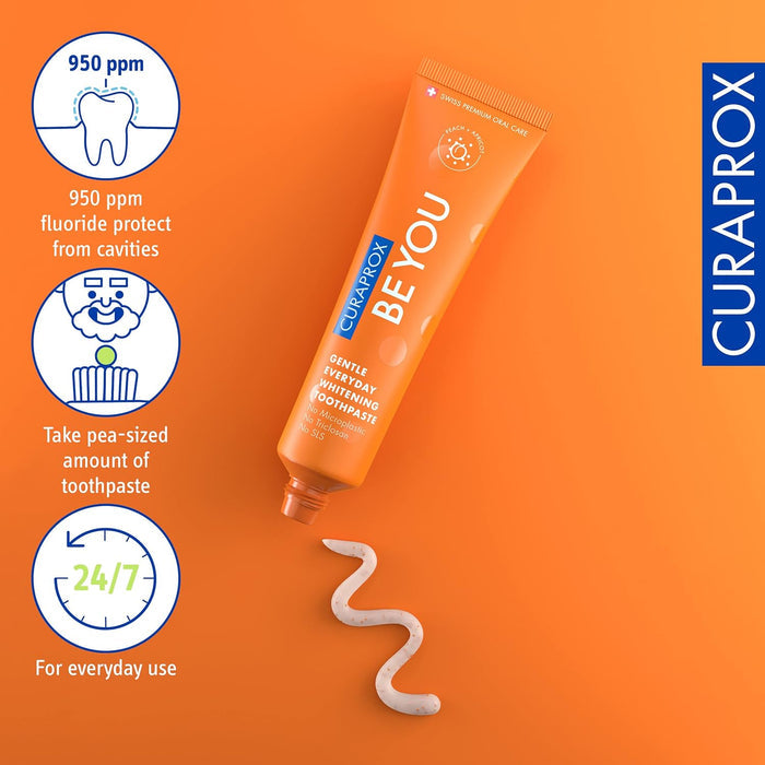 Curaprox BeYou Toothpaste 60ml - Gentle Everyday Whitening Toothpaste - SLS Free Microplastic Free Triclosan Free Fluoride Toothpaste (Orange)
