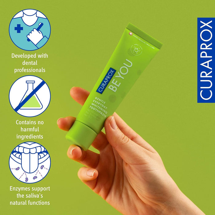 Curaprox BeYou Toothpaste 60ml - Gentle Everyday Whitening Toothpaste - SLS Free Microplastic Free Triclosan Free Fluoride Toothpaste (Green)