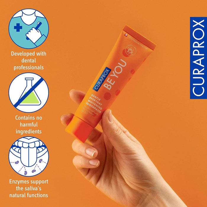 Curaprox BeYou Toothpaste 60ml - Gentle Everyday Whitening Toothpaste - SLS Free Microplastic Free Triclosan Free Fluoride Toothpaste (Orange)