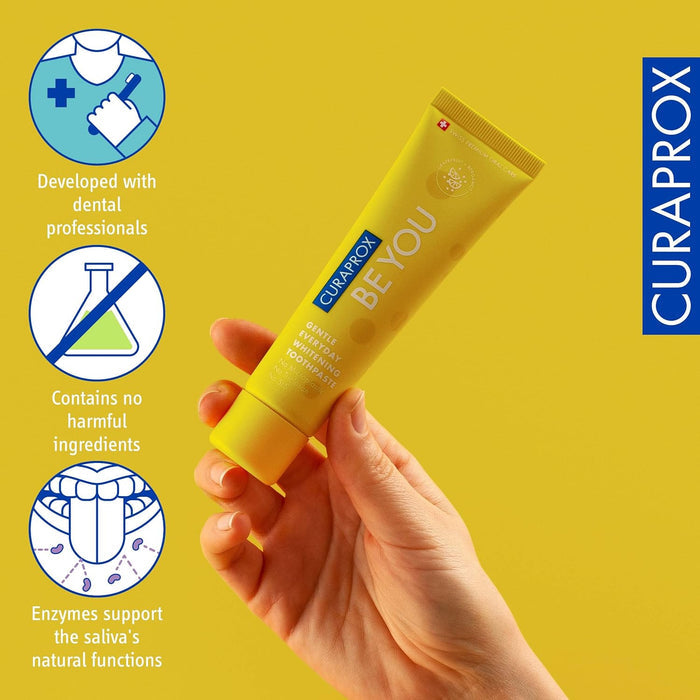 Curaprox BeYou Toothpaste 60ml - Gentle Everyday Whitening Toothpaste - SLS Free Microplastic Free Triclosan Free Fluoride Toothpaste (Yellow)
