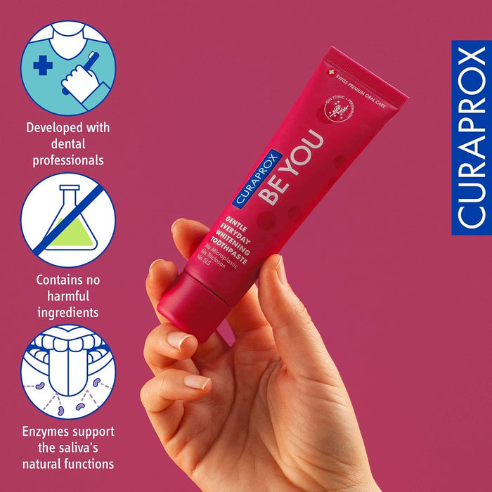Curaprox BeYou Toothpaste 60ml - Gentle Everyday Whitening Toothpaste - SLS Free Microplastic Free Triclosan Free Fluoride Toothpaste (Red)