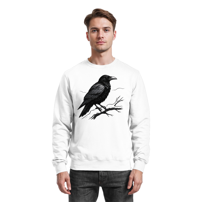 Arvenzo Dark Raven sweatshirt featuring a simple front design in white with a crew neckline and long sleeves.