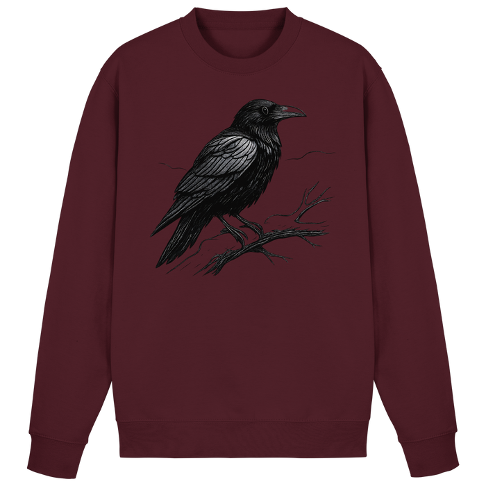 Dark raven-colored Arvenzo sweatshirt with a front design, casual fit, and long sleeves, displayed on a white background.