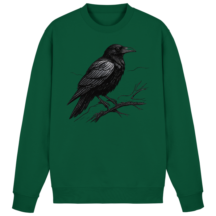 Arvenzo dark raven sweatshirt in bottle green, front view showing a classic crewneck design and comfortable fit.