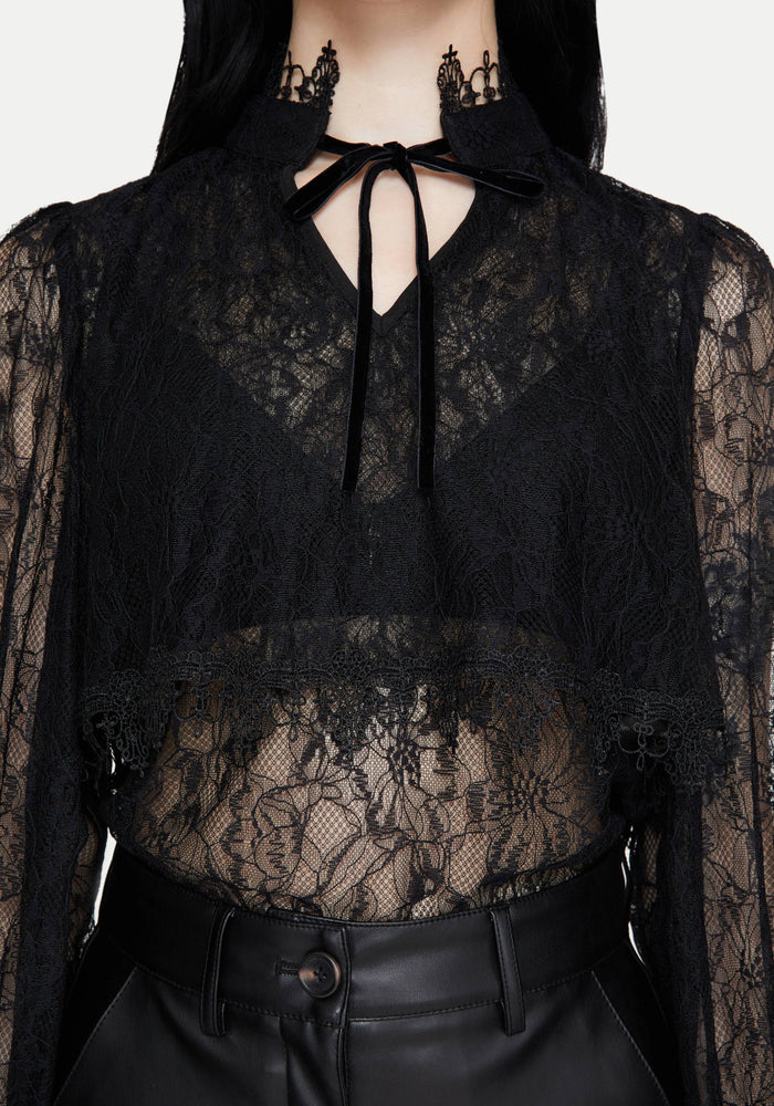 Darkwave Tie Neck Lace Blouse