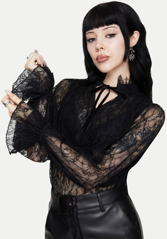 Darkwave Tie Neck Lace Blouse