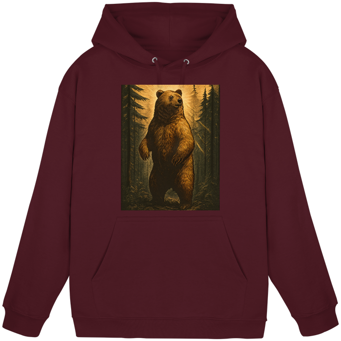 Front view of Arvenzo Deep Timber unisex hoodie in burgundy with a simple design and adjustable drawstring hood.