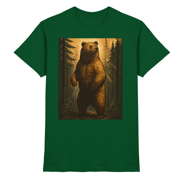 Front view of Arvenzo deep timber unisex shirt in bottle green, showcasing the premium fabric and classic design.