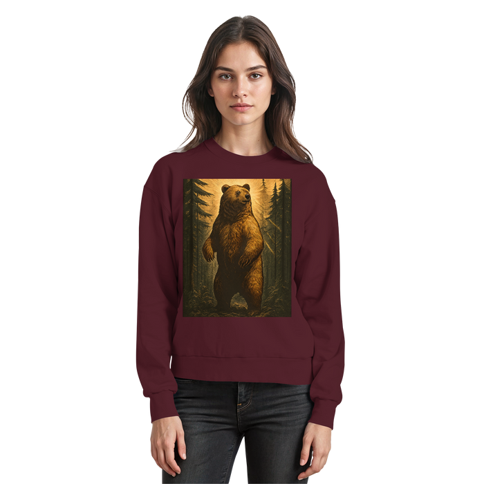 Front view of burgundy Arvenzo Deep Timber Sweatshirt with a basic crewneck design and long sleeves.