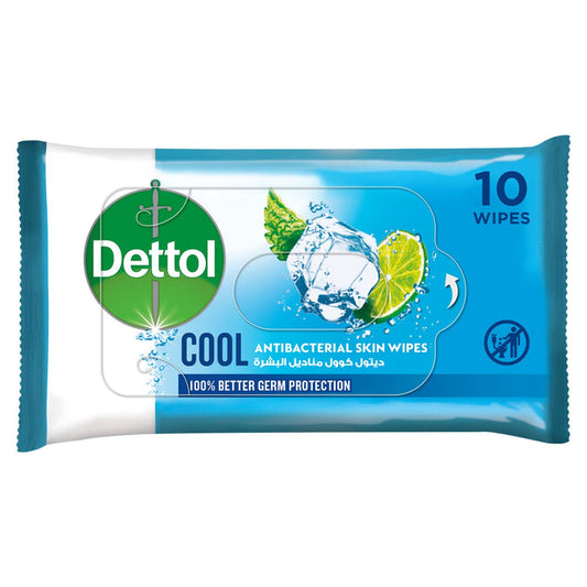 Dettol Cool Antibacterial Skin Wipes, 10 Wipes - Makkah Pharmacy