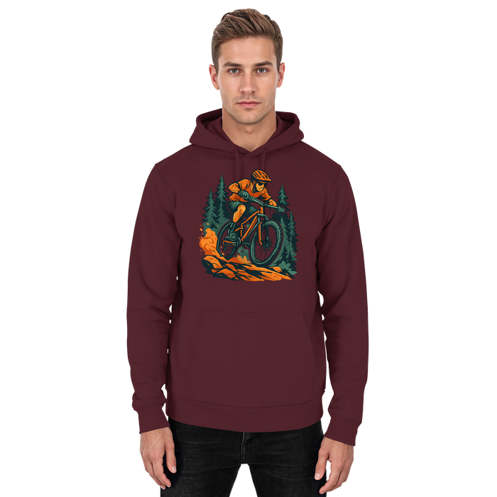 Unisex burgundy Dirt Rush Hoodie by Arvenzo, front view showing classic hoodie design with adjustable drawstrings.
