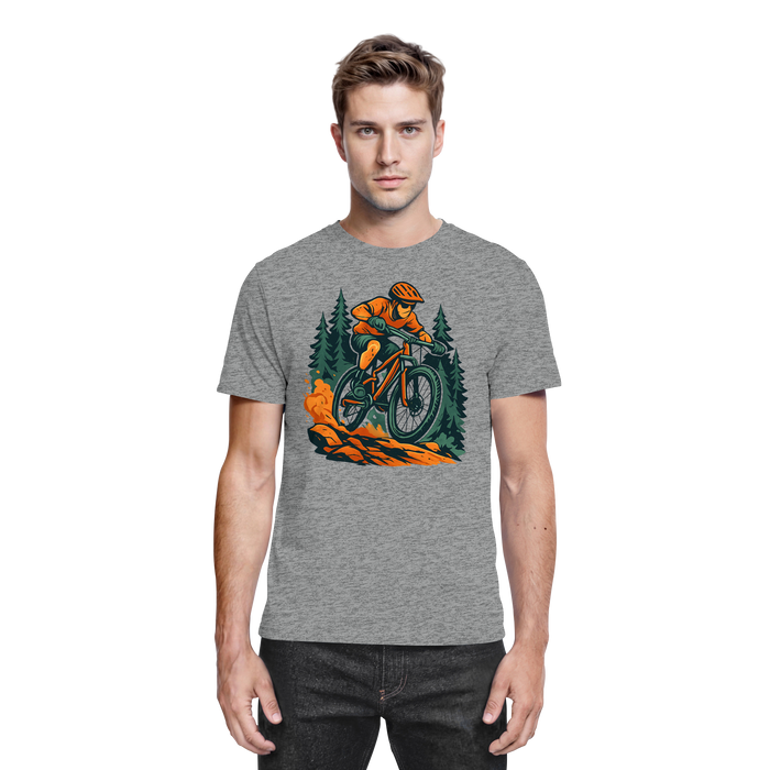 Front view of Arvenzo Dirt Rush unisex shirt in sports grey meliert with a stylish graphic design on the chest.