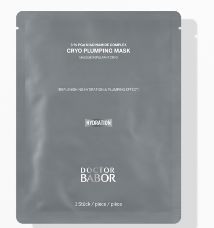 Doctor Babor Cryo Plumping Mask in silberner Verpackung, kühlende Anti-Aging Gesichtsmaske für mehr Volumen, Feuchtigkeit und sichtbar glattere Haut