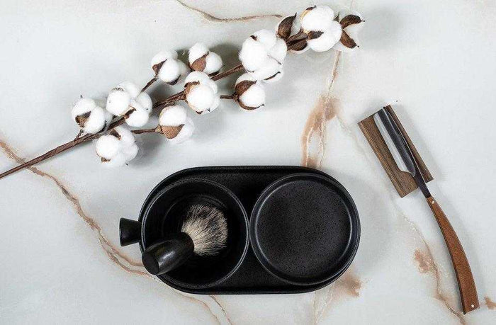 Dovo shave ritual ceramic and wood bowls set
