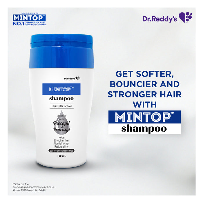 Dr. Reddy's Mintop  Shampoo for Hair Fall Control | Fortified with Procapil and Redensyl | Helps increase hair shine softness | Sulphate free | Helps strengthen hair roots 100 ml (Pack of 1)