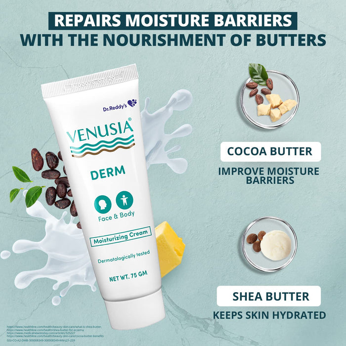 Dr Reddys Venusia Baby Intensive Moisturizing Cream  For Dry and Ultra dry Skin  Contains Cocoa Aloe Mango & Shea Butters | 75 gm and Venusia Derm Moisturing Cream 75 g