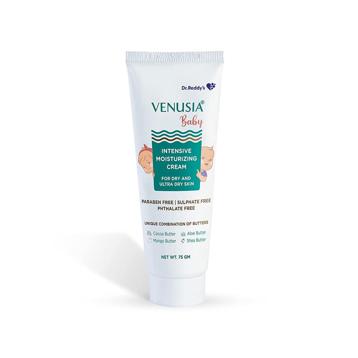 Dr Reddy's Venusia Baby Intensive Moisturizing Cream | For Dry and Ultra Dry Skin | Paraben Free,Sulphate Free,Phalate Free | Contains Cocoa, Aloe, Mango & Shea Butters  | 75 gm