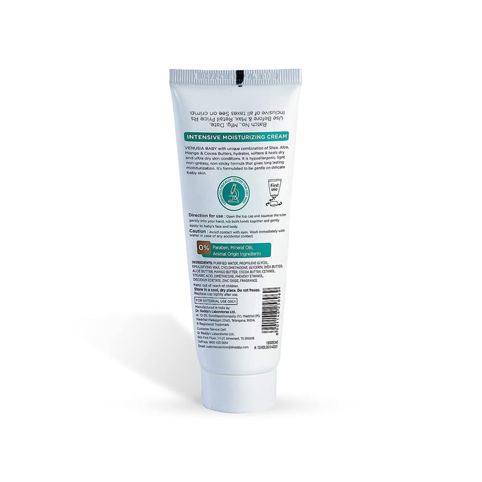 Dr Reddy's Venusia Baby Intensive Moisturizing Cream | For Dry and Ultra Dry Skin | Paraben Free,Sulphate Free,Phalate Free | Contains Cocoa, Aloe, Mango & Shea Butters  | 75 gm