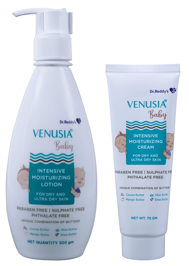 Dr Reddy's Venusia Baby Intensive Moisturizing Lotion 300 g and Baby Intensive Moisturizing Cream 75 g| For Dry and Ultra dry Skin | Contains Cocoa Aloe Mango & Shea Butters