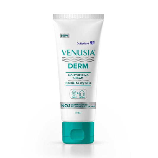 Dr. Reddy's Venusia Derm Moisturizing Cream | Enriched with 4 natural butters| Clinically Proven to hydrate & soften dry-skin conditions | For Face & Body |No.1 Dermatologist Recommended Brand | Normal to Dry Skin | Non-irritant & Hypoallergenic | 75 g