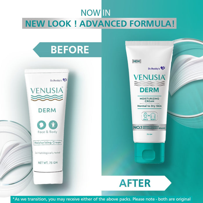 Dr. Reddy's Venusia Derm Moisturizing Cream | Enriched with 4 natural butters| Clinically Proven to hydrate & soften dry-skin conditions | For Face & Body |No.1 Dermatologist Recommended Brand | Normal to Dry Skin | Non-irritant & Hypoallergenic | 75 g