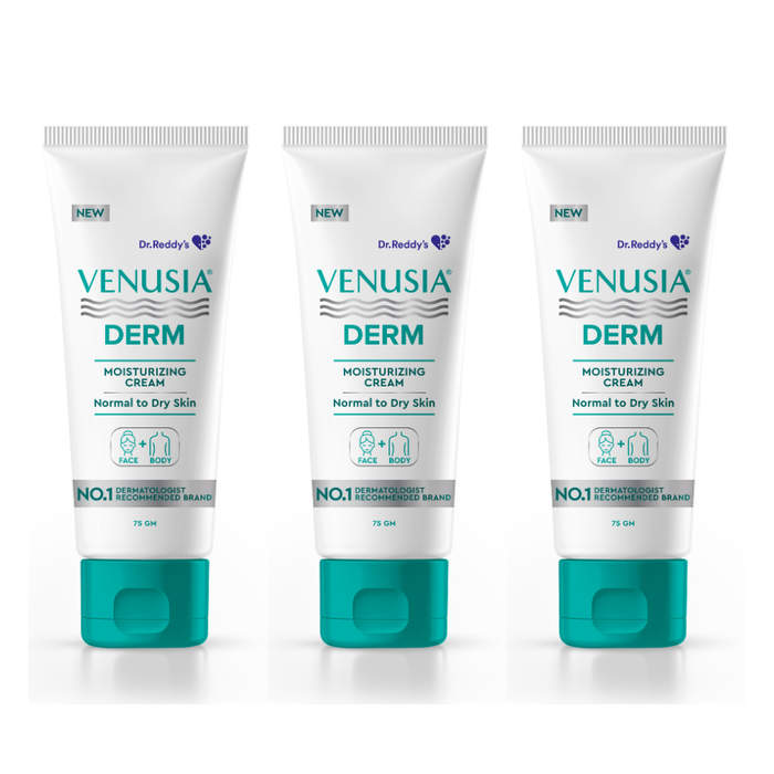 Dr. Reddy's Venusia Derm Moisturizing Cream | Enriched with 4 natural butters| Clinically Proven to hydrate & soften dry-skin conditions | For Face & Body |No.1 Dermatologist Recommended Brand | Normal to Dry Skin | Non-irritant & Hypoallergenic | 75 g