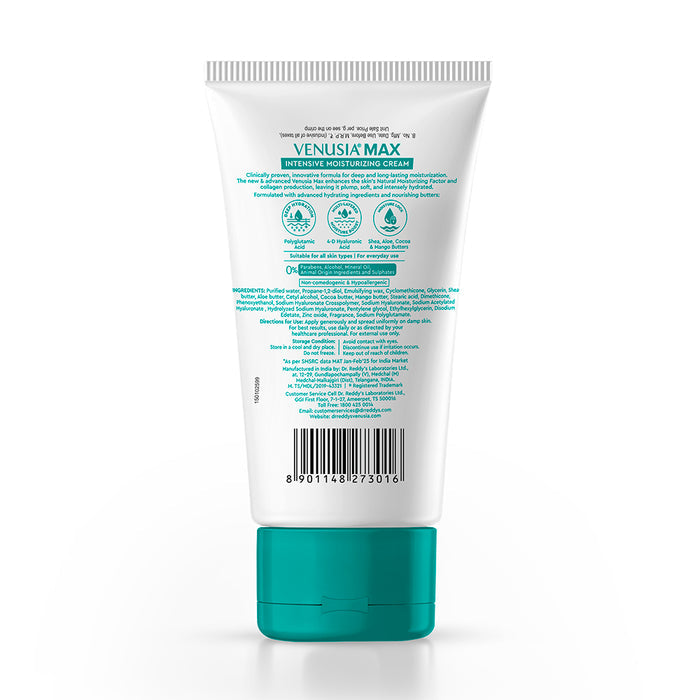 Dr. Reddy's Venusia Max Intensive Moisturizing Cream, For Dry Skin, Repairs & Smoothens Skin, 150 GM