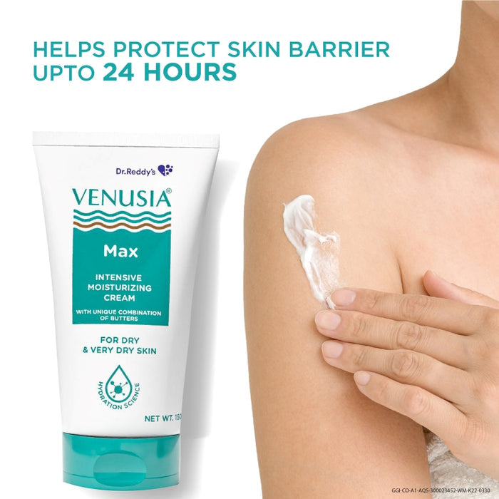 Dr. Reddy's Venusia Max Intensive Moisturizing Cream For Dry Skin To Very Dry Skin, Contains Shea, Mango, Aloe & Cocoa Butter, Paraben Free & Non Irritant formula,  Dermat Recommended I 150g