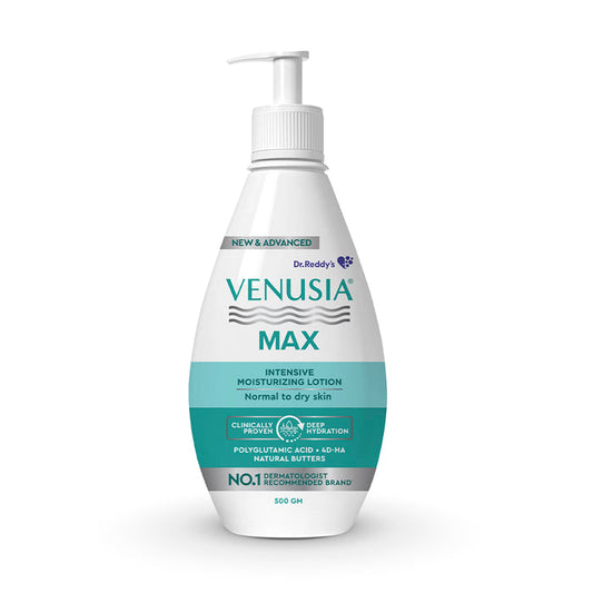 Dr. Reddy's Venusia Max Moisturizing Lotion for Daily Use for Dry Skin, Contains Shea, Mango, Aloe & Cocoa Butter, Paraben Free & Non Irritant Formula, Dermat Recommended, 500 GM