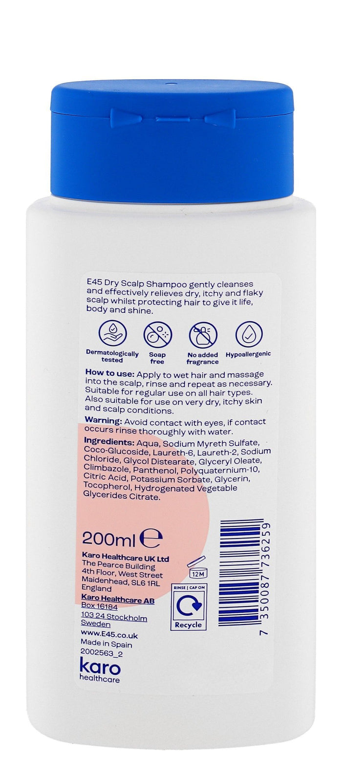 E45 Hypoallergenic Gentle Cleansing Shampoo for Very Dry & Itchy Scalp, 200ml - Makkah Pharmacy