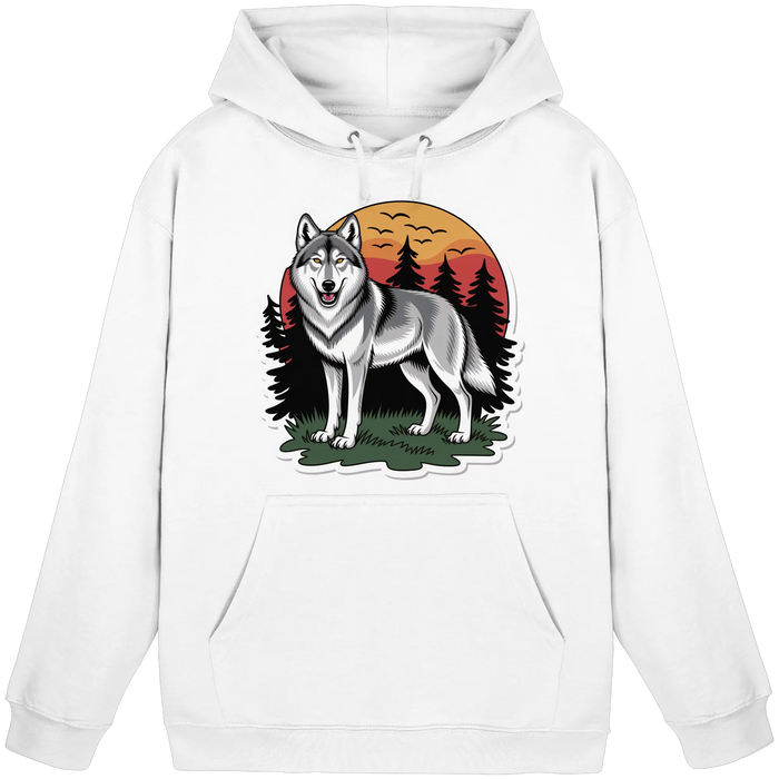 Arvenzo Lone Dusk unisex hoodie in Arctic White, front view showing soft fabric and classic hoodie design.