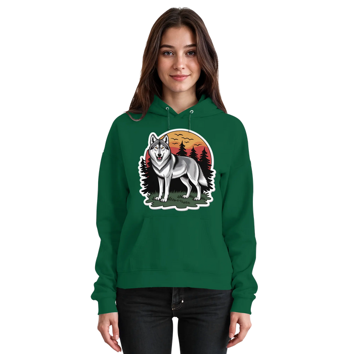 Front view of Arvenzo Lone Dusk unisex hoodie in bottle green with a simple, classic design and comfortable fit.
