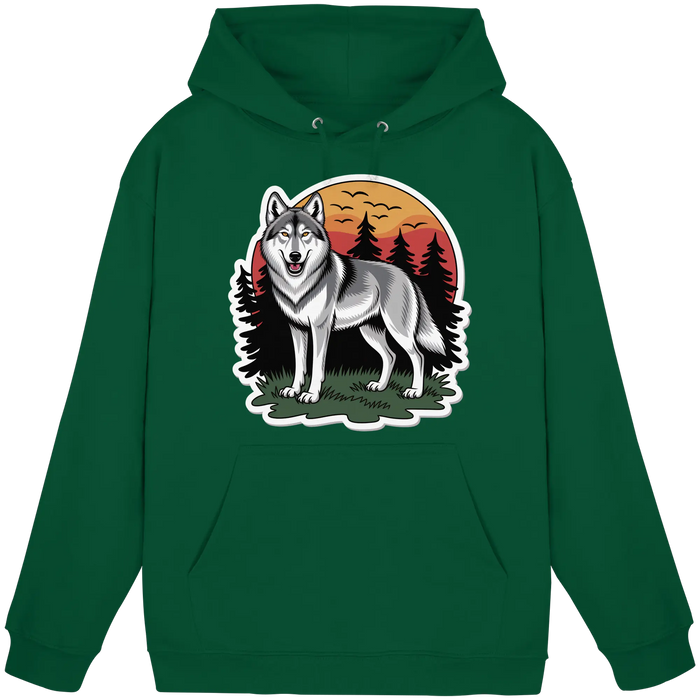 Unisex bottle green hoodie from Arvenzo with front design, casual fit, and drawstring hood on a plain background.