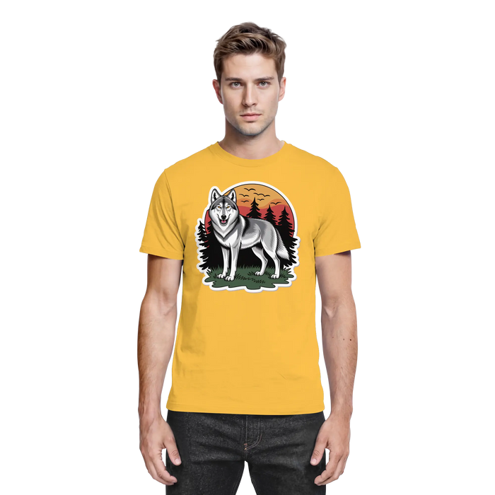 Front view of Arvenzo Lone Dusk unisex shirt in gold with a premium fabric finish.