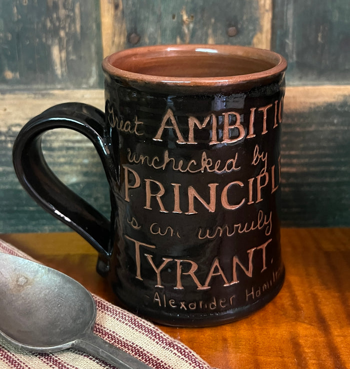 EJS-148 "Great Ambition..." Black Pottery Quote Mug